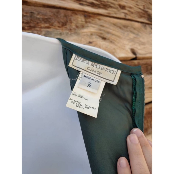 Metallic Green Lace Minidress by Jessica McClintock Gunne Sax - Size 3/4 - Picture 5 of 7